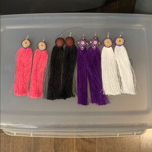 Pairs Hand Made Embroidered Earrings Dangle Boho Hippy Funk Festival Tassle Long